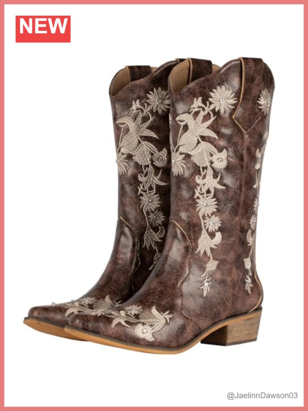 SheSole Women's Floral Embroidery Western Cowgirl Boots Mid Calf Snip Toe